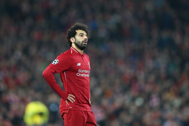 LIVERPOOL, ENGLAND - DECEMBER 11:  Mohamed Salah of Liverpool looks on during the UEFA Champions League Group C match between Liverpool and SSC Napoli at Anfield on December 11, 2018 in Liverpool, United Kingdom.  (Photo by Alex Livesey - Danehouse/Getty Images)