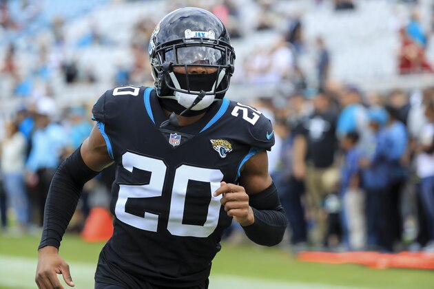 JACKSONVILLE, FL - DECEMBER 16: Jalen Ramsey #20 of the Jacksonville Jaguars warms up prior to the their game against the Washington Redskins at TIAA Bank Field on December 16, 2018 in Jacksonville, Florida.  (Photo by Sam Greenwood/Getty Images)