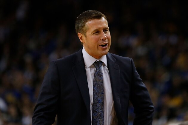 OAKLAND, CA - NOVEMBER 24: David Joerger head coach of the Sacramento Kings reacts from the bench during the game against the Golden State Warriors at ORACLE Arena on November 24, 2018 in Oakland, California. NOTE TO USER: User expressly acknowledges and agrees that, by downloading and or using this photograph, User is consenting to the terms and conditions of the Getty Images License Agreement. (Photo by Lachlan Cunningham/Getty Images)