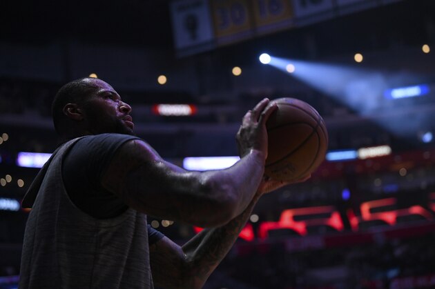 LOS ANGELES, CA - NOVEMBER 12:  DeMarcus Cousins #0 of the Golden State Warriors during warm up before the game against the Los Angeles Clippers on November 12, 2018 at STAPLES Center in Los Angeles, California. NOTE TO USER: User expressly acknowledges and agrees that, by downloading and or using this photograph, User is consenting to the terms and conditions of the Getty Images License Agreement. (Photo by Robert Laberge/Getty Images)