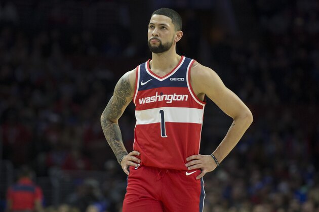 PHILADELPHIA, PA - NOVEMBER 30: Austin Rivers #1 of the Washington Wizards looks on against the Philadelphia 76ers at the Wells Fargo Center on November 30, 2018 in Philadelphia, Pennsylvania. NOTE TO USER: User expressly acknowledges and agrees that, by downloading and or using this photograph, User is consenting to the terms and conditions of the Getty Images License Agreement. (Photo by Mitchell Leff/Getty Images)