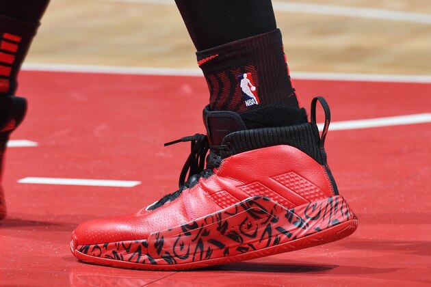 LOS ANGELES, CA - DECEMBER 17: the sneakers of Damian Lillard #0 of the Portland Trail Blazers are seen against the LA Clippers  on December 17, 2018 at STAPLES Center in Los Angeles, California. NOTE TO USER: User expressly acknowledges and agrees that, by downloading and/or using this Photograph, user is consenting to the terms and conditions of the Getty Images License Agreement. Mandatory Copyright Notice: Copyright 2018 NBAE (Photo by Andrew D. Bernstein/NBAE via Getty Images)