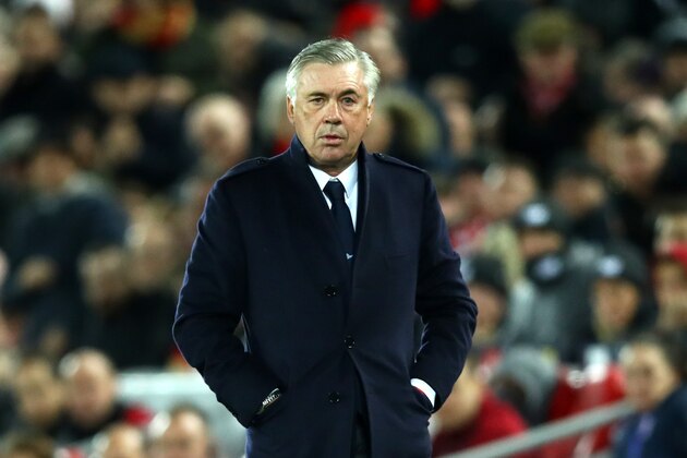 LIVERPOOL, ENGLAND - DECEMBER 11:  Carlo Ancelotti, Manager of Napoli looks on during the UEFA Champions League Group C match between Liverpool and SSC Napoli at Anfield on December 11, 2018 in Liverpool, United Kingdom.  (Photo by Clive Brunskill/Getty Images)