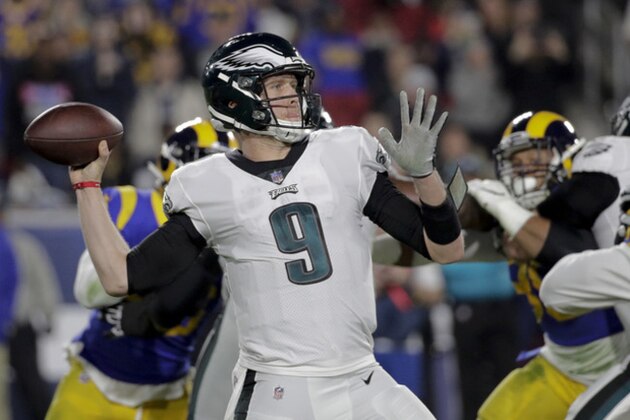 Philadelphia Eagles quarterback Nick Foles passes against the Los Angeles Rams during the first half in an NFL football game Sunday, Dec. 16, 2018, in Los Angeles. (AP Photo/Jae C. Hong)