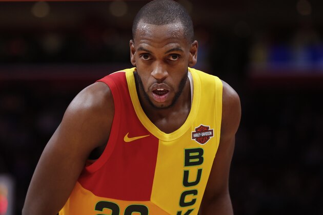 Milwaukee Bucks forward Khris Middleton plays against the Detroit Pistons in the second half of an NBA basketball game in Detroit, Monday, Dec. 17, 2018. (AP Photo/Paul Sancya)