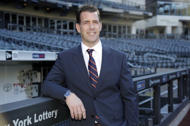 New York Mets new general manager Brodie Van Wagenen poses at CitiField Tuesday, Oct. 30, 2018, in New York. (AP Photo/Frank Franklin II)