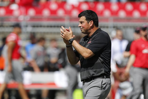 Ohio State acting head coach Ryan Day watches his team play against Oregon State during an NCAA college football game Saturday, Sept. 1, 2018, in Columbus, Ohio. (AP Photo/Jay LaPrete)
