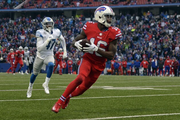 Buffalo Bills wide receiver Robert Foster (16) runs toward the end zone for a 42-yard touchdown during the second half of an NFL football game against the Detroit Lions, Sunday, Dec. 16, 2018, in Orchard Park, N.Y. (AP Photo/Adrian Kraus)