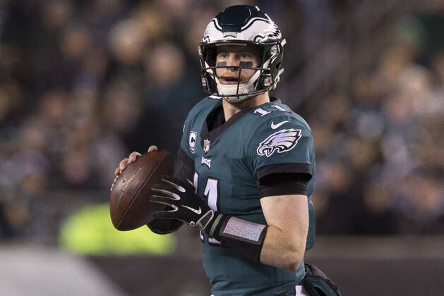PHILADELPHIA, PA - DECEMBER 03: Carson Wentz #11 of the Philadelphia Eagles looks to pass the ball against the Washington Redskins at Lincoln Financial Field on December 3, 2018 in Philadelphia, Pennsylvania. (Photo by Mitchell Leff/Getty Images)