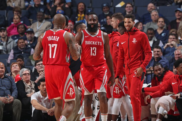 MEMPHIS, TN - DECEMBER 15:  James Harden #13 of the Houston Rockets is seen during the game against the Memphis Grizzlies on December 15, 2018 at FedExForum in Memphis, Tennessee. NOTE TO USER: User expressly acknowledges and agrees that, by downloading and or using this photograph, User is consenting to the terms and conditions of the Getty Images License Agreement. Mandatory Copyright Notice: Copyright 2018 NBAE (Photo by Joe Murphy/NBAE via Getty Images)