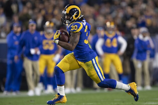 Los Angeles Rams running back Todd Gurley sprints in an NFL football game against the Philadelphia Eagles Sunday, Dec. 16, 2018, in Los Angeles. (AP Photo/Kyusung Gong)