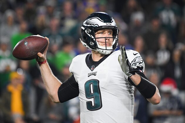 LOS ANGELES, CA - DECEMBER 16: Quarterback Nick Foles #9 of the Philadelphia Eagles passes in the third quarter against the Los Angeles Rams at Los Angeles Memorial Coliseum on December 16, 2018 in Los Angeles, California. (Photo by Harry How/Getty Images)