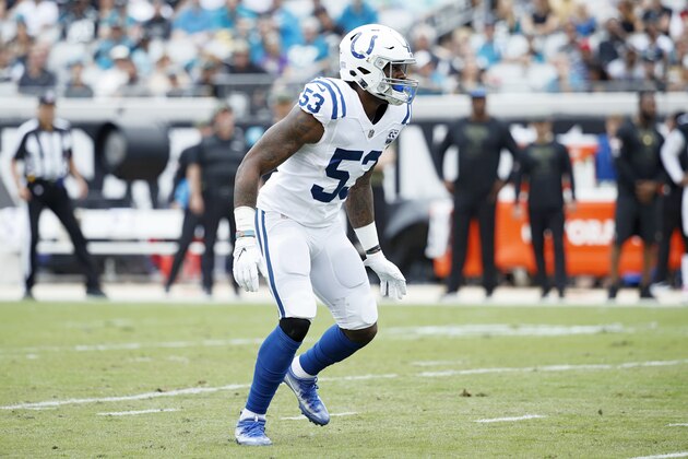 JACKSONVILLE, FL - DECEMBER 02: Darius Leonard #53 of the Indianapolis Colts in action against the Jacksonville Jaguars during the game at TIAA Bank Field on December 2, 2018 in Jacksonville, Florida. The Jaguars won 6-0. (Photo by Joe Robbins/Getty Images)