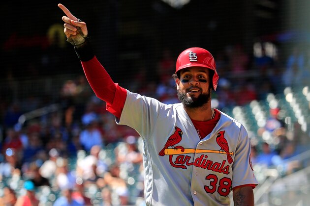 ATLANTA, GA - SEPTEMBER 19: Jose Martinez #38 of the St. Louis Cardinals celebrates scoring a run during the sixth inning against the Atlanta Braves at SunTrust Park on September 19, 2018 in Atlanta, Georgia. (Photo by Daniel Shirey/Getty Images)