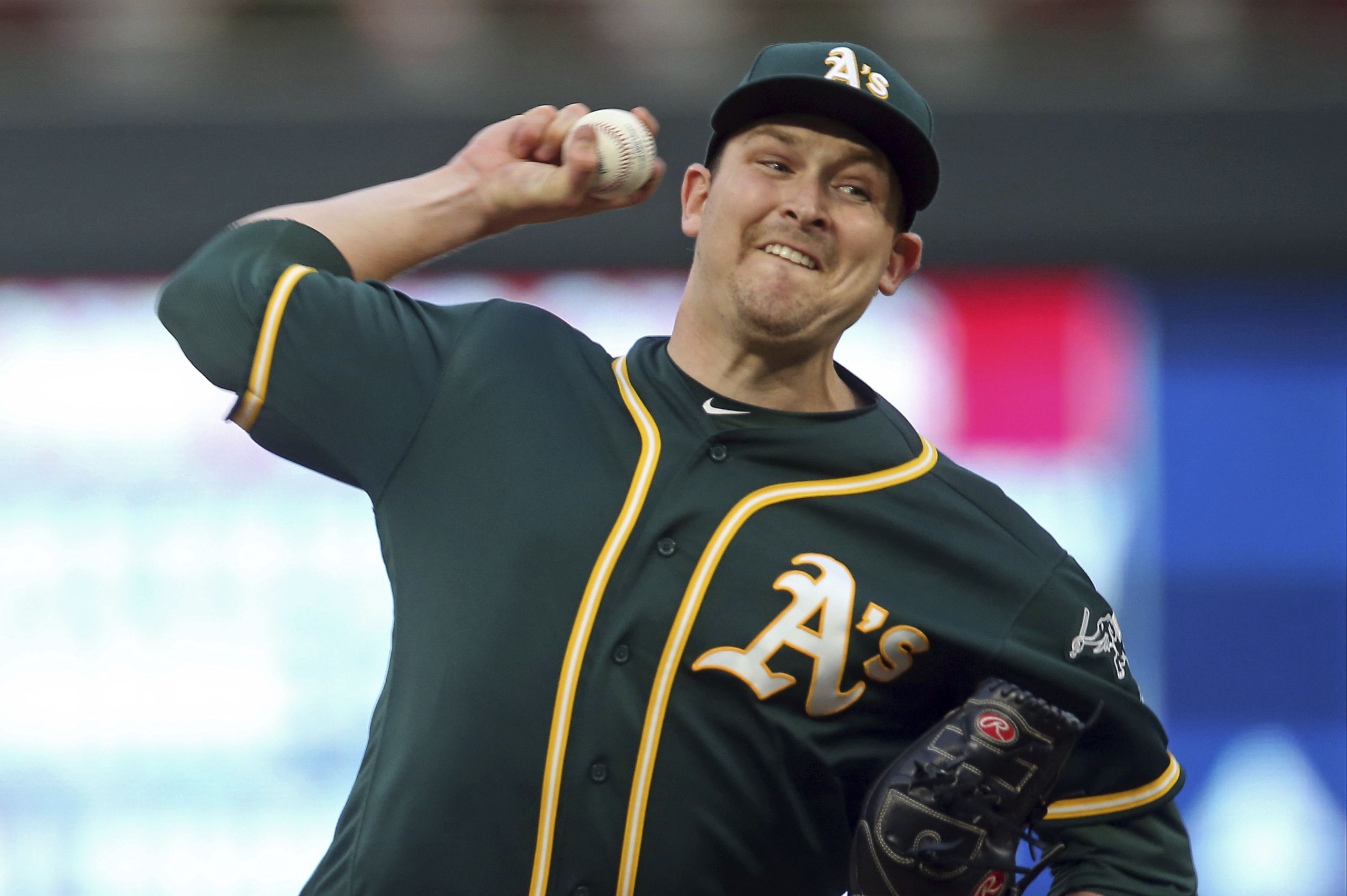 Oakland Athletics pitcher Trevor Cahill throws against the Minnesota Twins in the first inning of a baseball game Thursday, Aug. 23, 2018, in Minneapolis. (AP Photo/Jim Mone) Oakland Athletics pitcher Trevor Cahill throws against the Minnesota Twins in the first inning of a baseball game Thursday, Aug. 23, 2018, in Minneapolis. (AP Photo/Jim Mone)