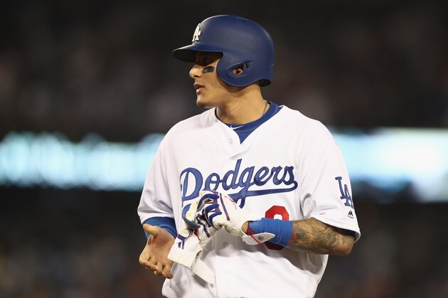 LOS ANGELES, CA - OCTOBER 26:  Manny Machado #8 of the Los Angeles Dodgers reacts after flying out during the tenth inning against the Boston Red Sox in Game Three of the 2018 World Series at Dodger Stadium on October 26, 2018 in Los Angeles, California.  (Photo by Ezra Shaw/Getty Images)