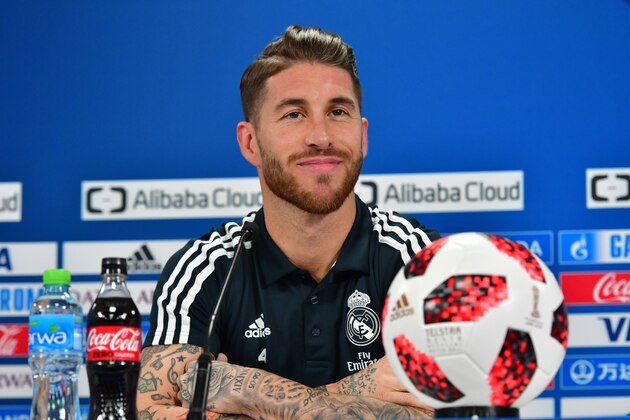 Real Madrid's Spanish defender and captain Sergio Ramos attends a press conference on the eve of their FIFA Club World Cup final match against Al-Ain, in the Emirati capital Abu Dhabi on December 21, 2018. (Photo by GIUSEPPE CACACE / AFP)        (Photo credit should read GIUSEPPE CACACE/AFP/Getty Images)