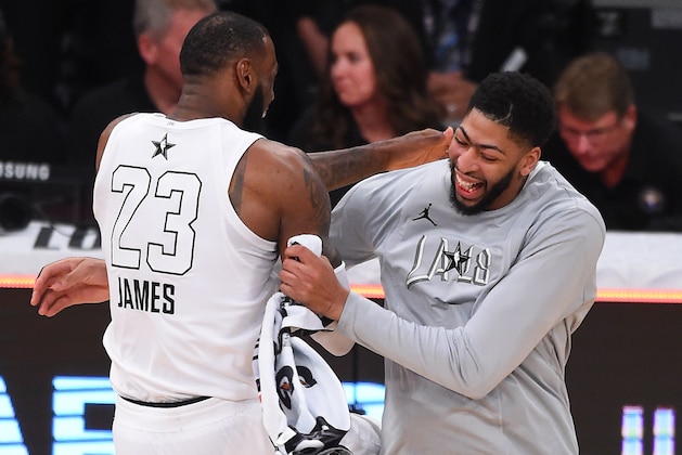 LOS ANGELES, CA - FEBRUARY 18:  LeBron James #23 and Anthony Davis #23 of Team LeBron celebrate after winning the NBA All-Star Game 2018 at Staples Center on February 18, 2018 in Los Angeles, California.  (Photo by Jayne Kamin-Oncea/Getty Images)