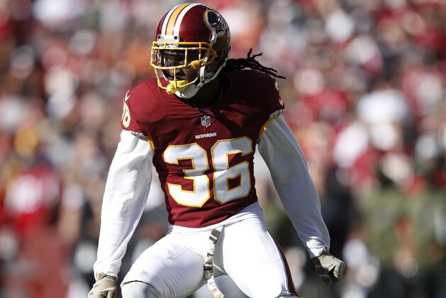 LANDOVER, MD - NOVEMBER 04: D.J. Swearinger #36 of the Washington Redskins in action during the game against the Atlanta Falcons at FedEx Field on November 4, 2018 in Landover, Maryland. Atlanta won 38-14. (Photo by Joe Robbins/Getty Images)