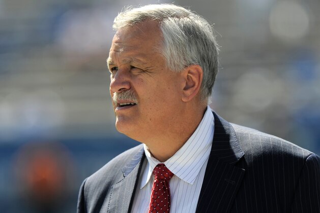 PROVO, UT - SEPTEMBER 20: Matt Millen, an ESPN analyst, on field before the game between the Virginia Cavaliers and the Brigham Young Cougars at LaVell Edwards Stadium on September 20, 2014 in Provo, Utah. (Photo by Gene Sweeney Jr/Getty Images )
