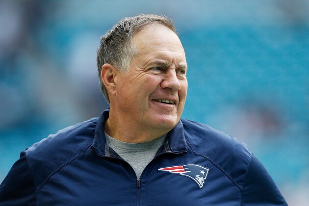 MIAMI, FL - DECEMBER 09:  Head coach Bill Belichick of the New England Patriots looks on prior to their game against the Miami Dolphins at Hard Rock Stadium on December 9, 2018 in Miami, Florida.  (Photo by Michael Reaves/Getty Images)