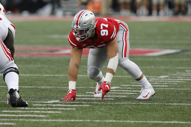 Ohio State defensive lineman Nick Bosa plays against Rutgers during an NCAA college football game Saturday, Sept. 8, 2018, in Columbus, Ohio. (AP Photo/Jay LaPrete)
