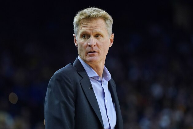 OAKLAND, CA - NOVEMBER 21:  Head coach Steve Kerr of the Golden State Warriors looks on against the Oklahoma City Thunder during an NBA basketball game at ORACLE Arena on November 21, 2018 in Oakland, California. NOTE TO USER: User expressly acknowledges and agrees that, by downloading and or using this photograph, User is consenting to the terms and conditions of the Getty Images License Agreement.  (Photo by Thearon W. Henderson/Getty Images)