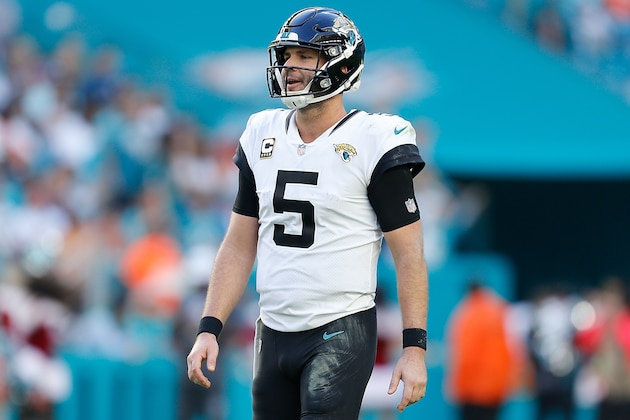 MIAMI, FL - DECEMBER 23:  Blake Bortles #5 of the Jacksonville Jaguars looks on against the Miami Dolphins at Hard Rock Stadium on December 23, 2018 in Miami, Florida.  (Photo by Michael Reaves/Getty Images)