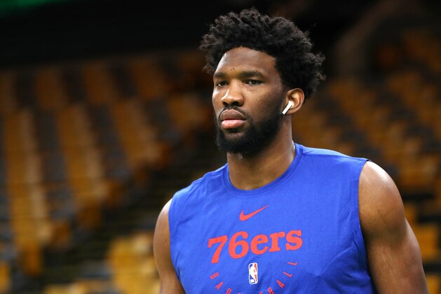 BOSTON, MASSACHUSETTS - DECEMBER 25:  Joel Embiid #21 of the Philadelphia 76ers looks on before the game against the Boston Celtics at TD Garden on December 25, 2018 in Boston, Massachusetts.  NOTE TO USER: User expressly acknowledges and agrees that, by downloading and or using this photograph, User is consenting to the terms and conditions of the Getty Images License Agreement. (Photo by Omar Rawlings/Getty Images)