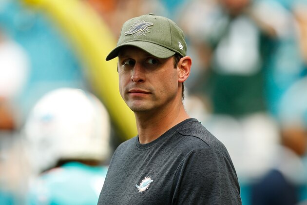 MIAMI, FL - NOVEMBER 04:  Head coach Adam Gase of the Miami Dolphins looks on ahead of their game against the New York Jets at Hard Rock Stadium on November 4, 2018 in Miami, Florida.  (Photo by Michael Reaves/Getty Images)