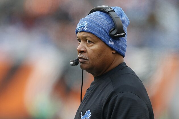 File- This Dec. 24, 2017, file photo shows Detroit Lions head coach Jim Caldwell watching during the first half of an NFL football game against the Cincinnati Bengals in Cincinnati. The Packers (7-8) have fallen short of the playoffs for the first time since 2008, a year before Matthews was drafted. Detroit (8-7) won’t be in the postseason either, and the big question now is whether the Lions will stick with Caldwell for another year. Detroit made the playoffs last season but lost its final three regular-season games and its postseason opener. This year, the Lions were in decent shape at 6-4 before consecutive losses against Minnesota and Baltimore left them playing catch-up.(AP Photo/Gary Landers, File) File- This Dec. 24, 2017, file photo shows Detroit Lions head coach Jim Caldwell watching during the first half of an NFL football game against the Cincinnati Bengals in Cincinnati. The Packers (7-8) have fallen short of the playoffs for the first time since 2008, a year before Matthews was drafted. Detroit (8-7) won’t be in the postseason either, and the big question now is whether the Lions will stick with Caldwell for another year. Detroit made the playoffs last season but lost its final three regular-season games and its postseason opener. This year, the Lions were in decent shape at 6-4 before consecutive losses against Minnesota and Baltimore left them playing catch-up.(AP Photo/Gary Landers, File)