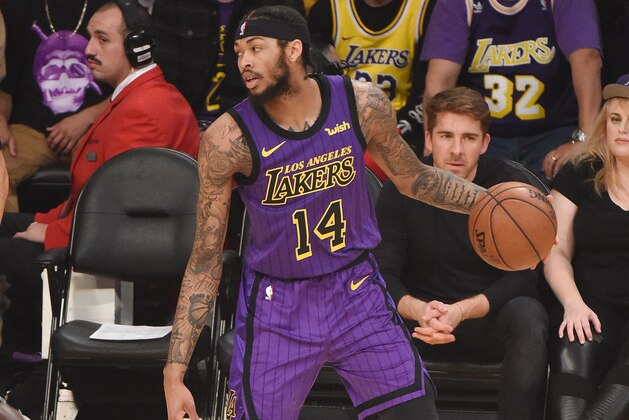 LOS ANGELES, CA - DECEMBER 21: Brandon Ingram #14 of the Los Angeles Lakers dribbles the ball during the game against the New Orleans Pelicans on December 21, 2018 at STAPLES Center in Los Angeles, California. NOTE TO USER: User expressly acknowledges and agrees that, by downloading and/or using this Photograph, user is consenting to the terms and conditions of the Getty Images License Agreement. Mandatory Copyright Notice: Copyright 2018 NBAE (Photo by Adam Pantozzi/NBAE via Getty Images)