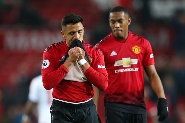 MANCHESTER, ENGLAND - NOVEMBER 24:  Alexis Sanchez and Anthony Martial of Manchester United look dejected after the Premier League match between Manchester United and Crystal Palace at Old Trafford on November 24, 2018 in Manchester, United Kingdom.  (Photo by Alex Livesey/Getty Images)