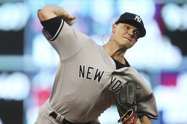 New York Yankees pitcher Sonny Gray throws against the Minnesota Twins in the first inning of a baseball game, Tuesday, Sept. 11, 2018, in Minneapolis. (AP Photo/Jim Mone) New York Yankees pitcher Sonny Gray throws against the Minnesota Twins in the first inning of a baseball game, Tuesday, Sept. 11, 2018, in Minneapolis. (AP Photo/Jim Mone)