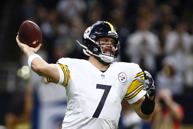 File-This Dec. 23, 2018, file photo shows Pittsburgh Steelers quarterback Ben Roethlisberger (7) passing in the first half of an NFL football game against the New Orleans Saints in New Orleans. Roethlisberger can become the first quarterback in franchise history to lead the NFL in passing yards if he maintains his lead over Kansas City’s Patrick Mahomes. Roethlisberger, who shared the passing title with New Orleans Drew Brees in 2014, has 4,842 yards through 15 games, 26 yards ahead of Mahomes.  (AP Photo/Butch Dill, File)