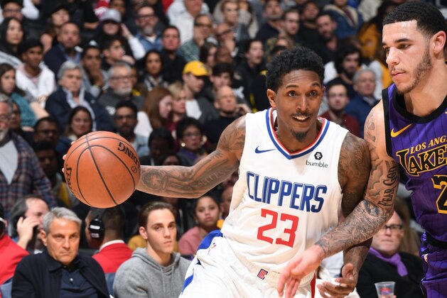 LOS ANGELES, CA - DECEMBER 28: Lou Williams #23 of the LA Clippers handles the ball against the Los Angeles Lakers on December 28, 2018 at STAPLES Center in Los Angeles, California. NOTE TO USER: User expressly acknowledges and agrees that, by downloading and/or using this photograph, user is consenting to the terms and conditions of the Getty Images License Agreement. Mandatory Copyright Notice: Copyright 2018 NBAE (Photo by Andrew D. Bernstein/NBAE via Getty Images)