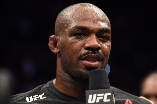 INGLEWOOD, CA - DECEMBER 29:  Jon Jones is interviewed after his KO victory over Alexander Gustafsson of Sweden in their light heavyweight bout during the UFC 232 event inside The Forum on December 29, 2018 in Inglewood, California. (Photo by Josh Hedges/Zuffa LLC/Zuffa LLC via Getty Images)