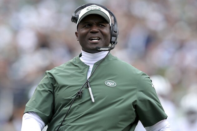 New York Jets head coach Todd Bowles in action against the Indianapolis Colts during an NFL football game on Sunday, Oct. 14, 2018, in East Rutherford, N.J. (Brad Penner/AP Images for Panini)