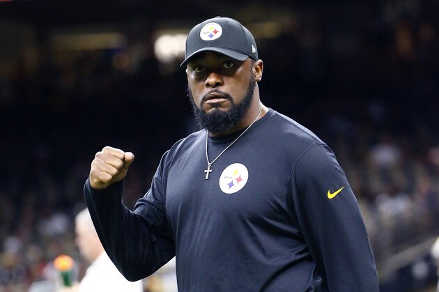 Pittsburgh Steelers head coach Mike Tomlin pumps his fist as he walks on the field before an NFL football game against the New Orleans Saints in New Orleans, Sunday, Dec. 23, 2018. (AP Photo/Butch Dill)