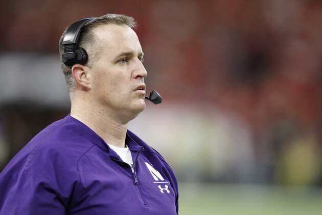 INDIANAPOLIS, INDIANA - DECEMBER 01: Head coach Pat Fitzgerald of the Northwestern Wildcats on the sidelines in the game against the Ohio State Buckeyes in the third quarter at Lucas Oil Stadium on December 01, 2018 in Indianapolis, Indiana. (Photo by Joe Robbins/Getty Images)