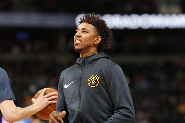 Denver Nuggets guard Nick Young (34) in the first half of an NBA basketball gsm Friday, Dec. 28, 2018, in Denver. (AP Photo/David Zalubowski)