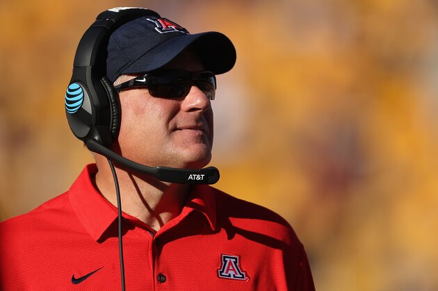 TEMPE, AZ - NOVEMBER 25:  Head coache Rich Rodriguez of the Arizona Wildcats watches from the sidelines during the first half of the college football game against the Arizona State Sun Devils at Sun Devil Stadium on November 25, 2017 in Tempe, Arizona.  (Photo by Christian Petersen/Getty Images)