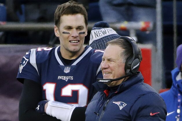 New England Patriots quarterback Tom Brady left and head coach Bill Belichick speak on the sideline during the fourth quarter of an NFL football game against the New York Jets, Sunday, Dec. 30, 2018, in Foxborough, Mass. (AP Photo/Steven Senne)