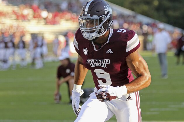 Mississippi State defensive end Montez Sweat (9) goes through pregame drills before their NCAA college football game against Louisiana-Lafayette on Saturday, Sept. 15, 2018, in Starkville, Miss. (AP Photo/Jim Lytle)