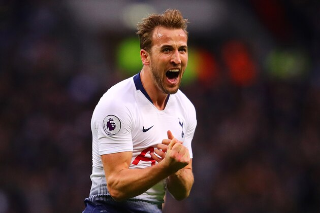 LONDON, ENGLAND - DECEMBER 29: Harry Kane of Tottenham Hotspur celebrates scoring the opening goal during the Premier League match between Tottenham Hotspur and Wolverhampton Wanderers at Wembley Stadium on December 29, 2018 in London, United Kingdom. (Photo by Chris Brunskill/Fantasista/Getty Images)