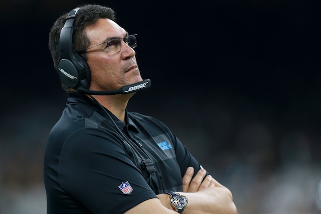 NEW ORLEANS, LOUISIANA - DECEMBER 30: Head coach Ron Rivera of the Carolina Panthers looks on during the first half against the New Orleans Saints during a NFL game at the Mercedes-Benz Superdome on December 30, 2018 in New Orleans, Louisiana. (Photo by Sean Gardner/Getty Images)