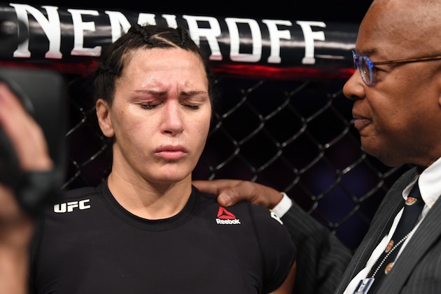 INGLEWOOD, CA - DECEMBER 29:  Cat Zingano stands in her corner after her loss to Megan Anderson of Australia in their women's featherweight bout during the UFC 232 event inside The Forum on December 29, 2018 in Inglewood, California. (Photo by Josh Hedges/Zuffa LLC/Zuffa LLC via Getty Images)