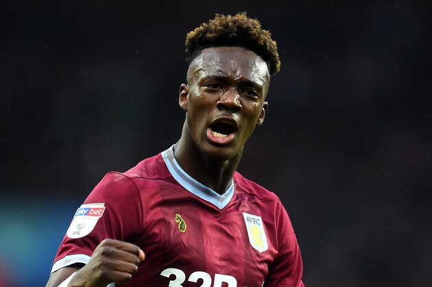 BIRMINGHAM, ENGLAND - DECEMBER 23:  Tammy Abraham of Aston Villa encourages the supporters during the Sky Bet Championship match between Aston Villa and Leeds United at Villa Park on December 23, 2018 in Birmingham, England.  (Photo by Nathan Stirk/Getty Images)