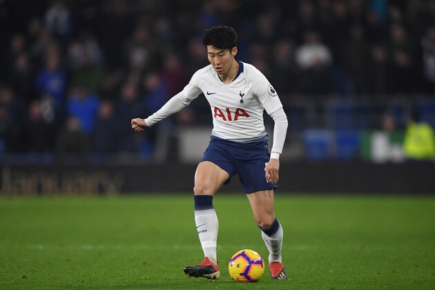 CARDIFF, WALES - JANUARY 01:  Son Heung-Min of Spurs in action during the Premier League match between Cardiff City and Tottenham Hotspur at Cardiff City Stadium on January 1, 2019 in Cardiff, United Kingdom.  (Photo by Stu Forster/Getty Images)