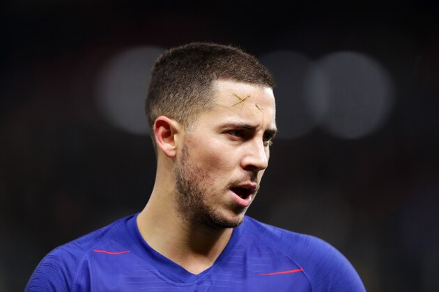 WATFORD, ENGLAND - DECEMBER 26:  Eden Hazard of Chelsea looks on during the Premier League match between Watford FC and Chelsea FC at Vicarage Road on December 26, 2018 in Watford, United Kingdom.  (Photo by Richard Heathcote/Getty Images)